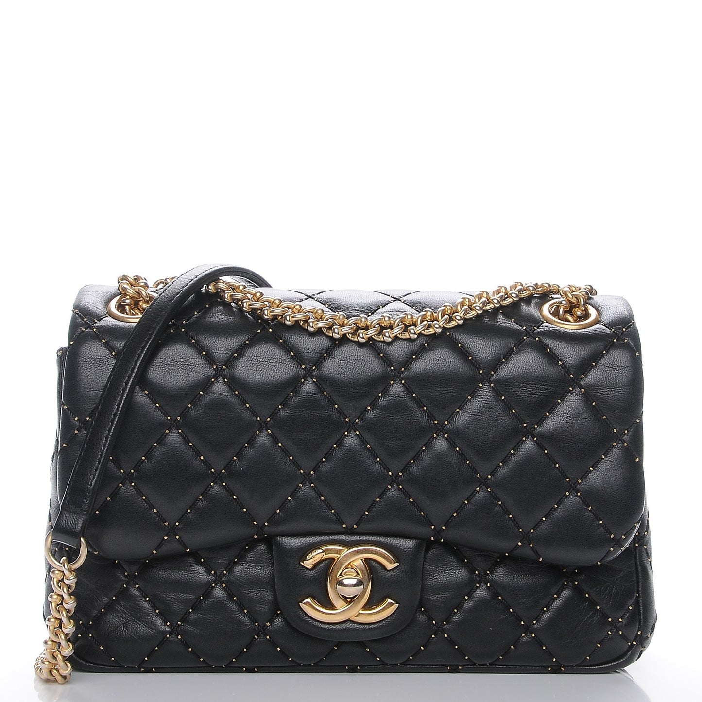 Lambskin Quilted Mini Studded Flap Black