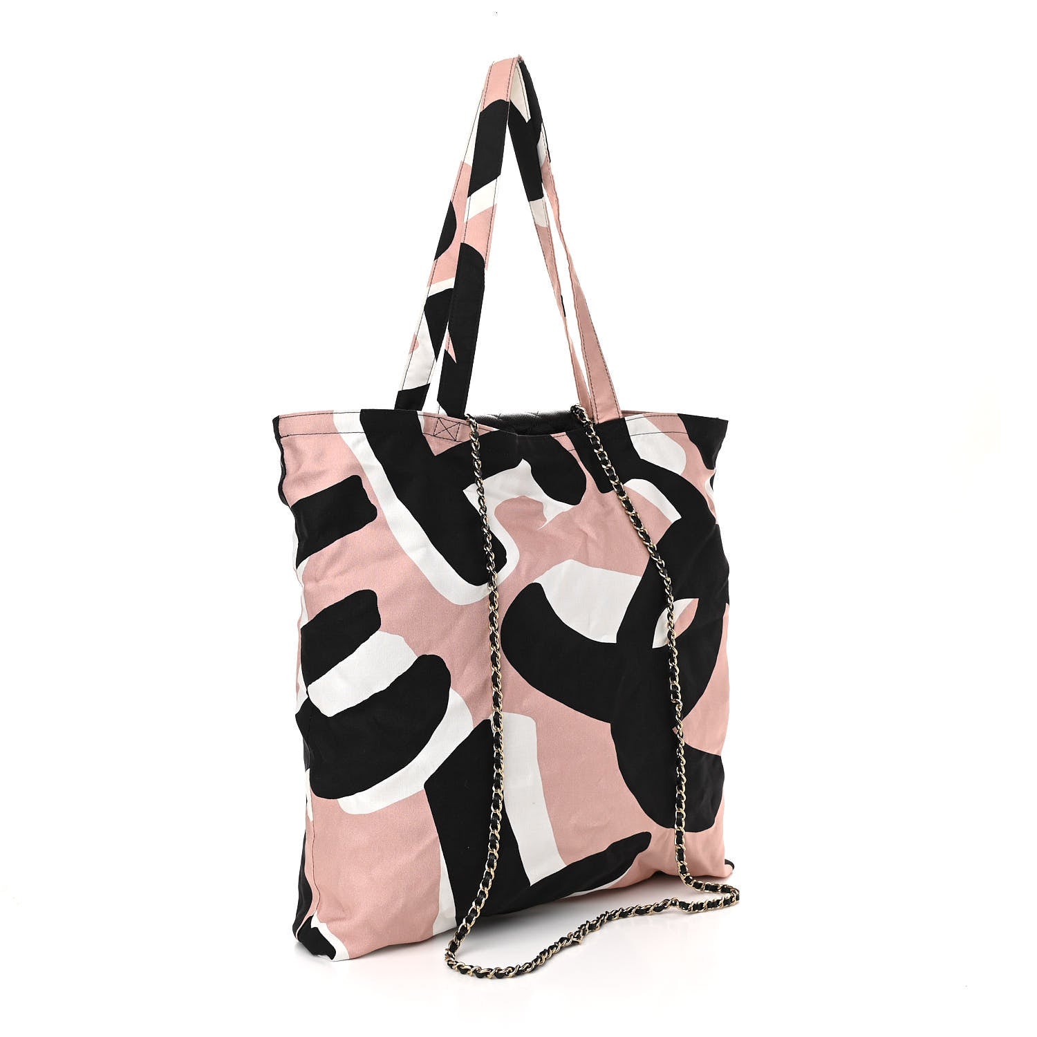 Chanel Jersey Fabric Quilted Foldable Tote With Chain Black Multicolor 4 of 18