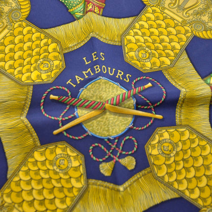 Hermes Silk Les Tambours Scarf 90 Bleu 3 of 7