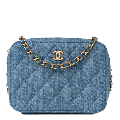 Chanel Denim Quilted CC Pearl Crush Camera Case Blue 1 of 11