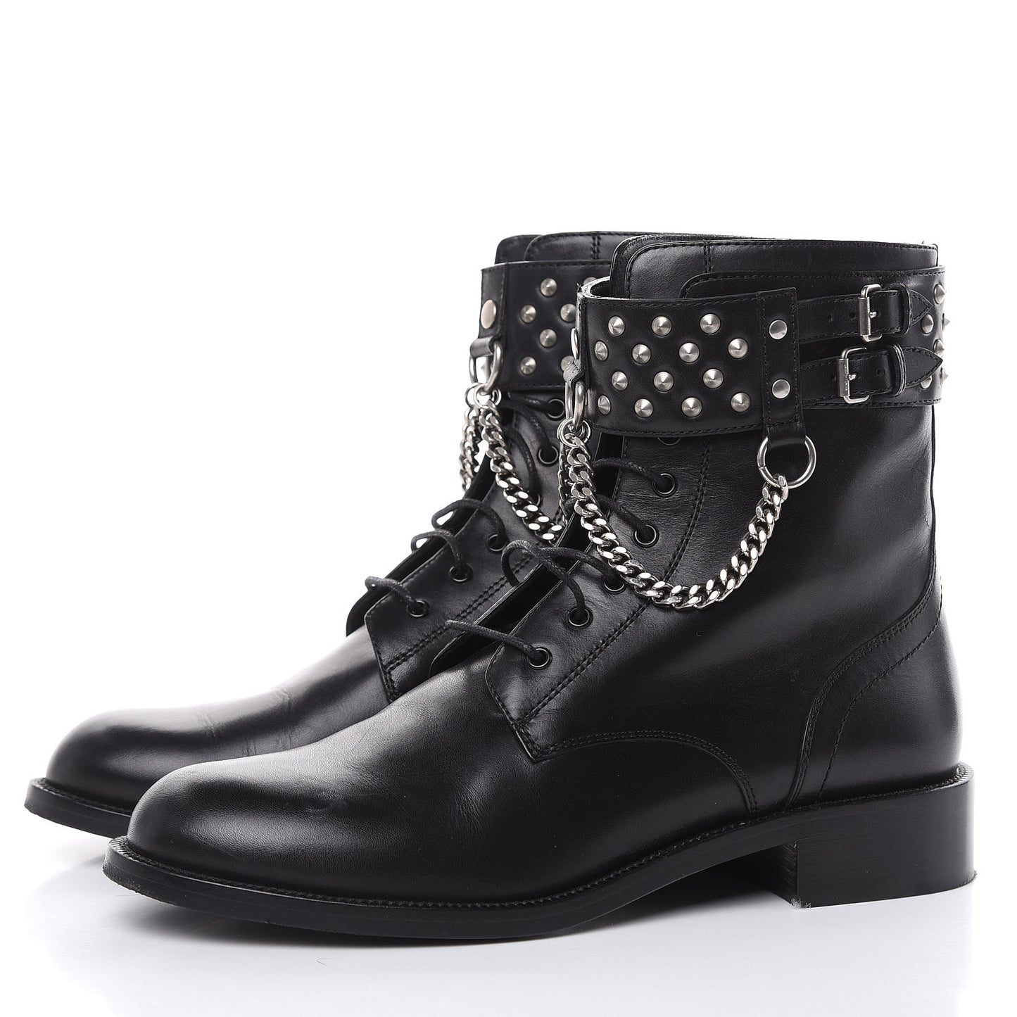Smooth Calfskin Studded Boots 39 Black