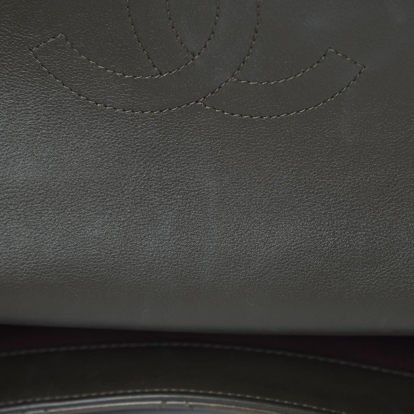Glazed Calfskin Quilted Large Gold Bar Top Handle Flap Dark Grey
