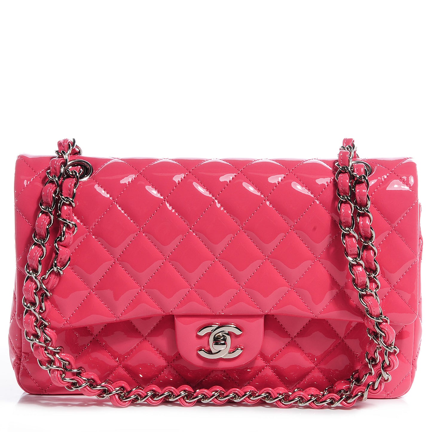 Patent Quilted Medium Double Flap Pink