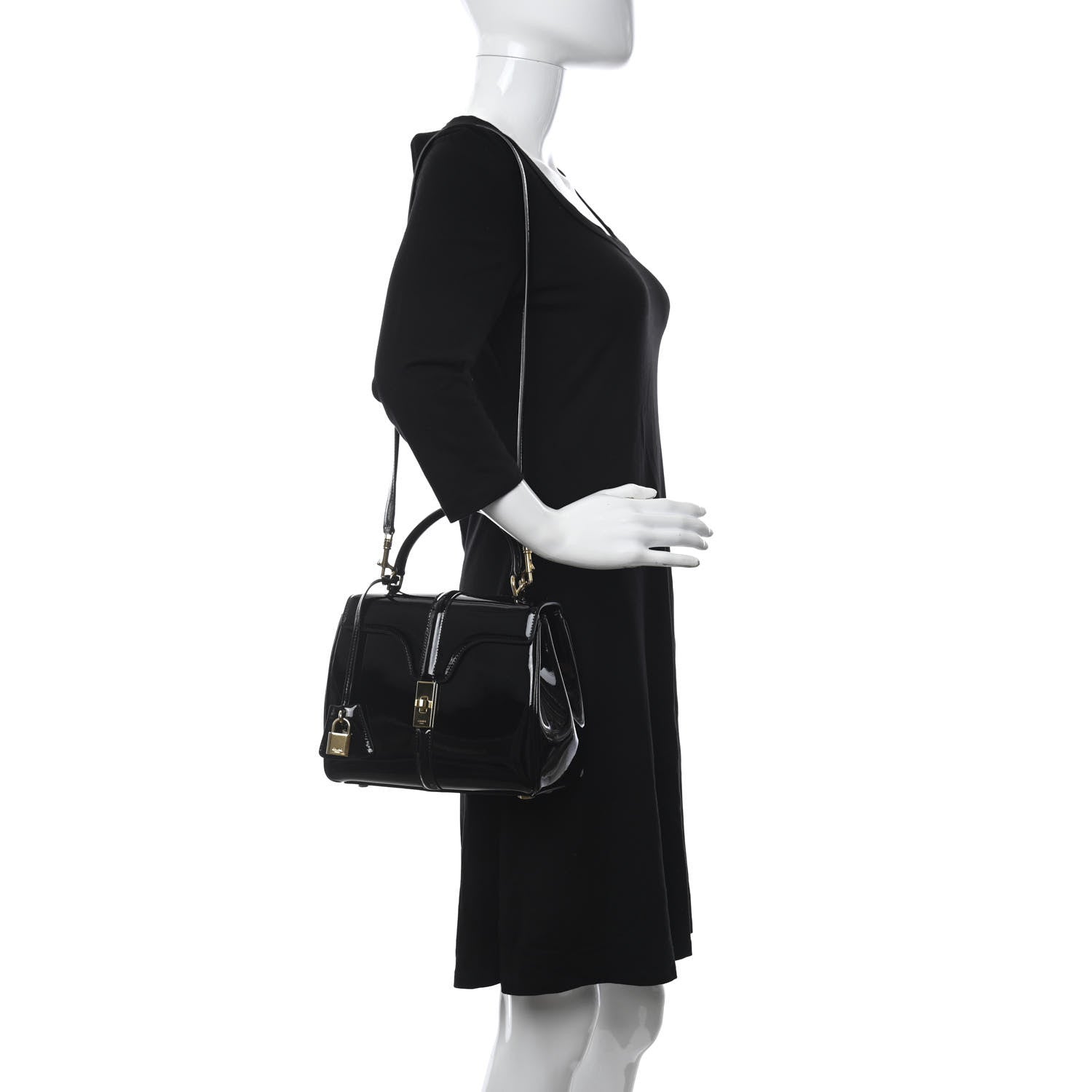 Celine Patent Calfskin Small 16 Top Handle Bag Black 2 of 9