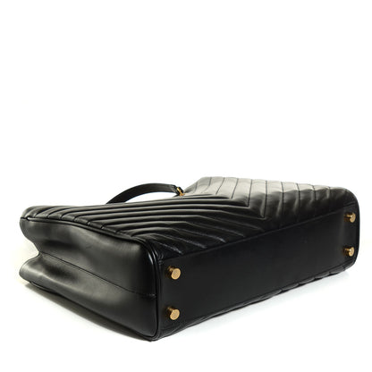 Saint Laurent Lambskin Matelasse Chevron Monogram Shopping Bag Black 4 of 8