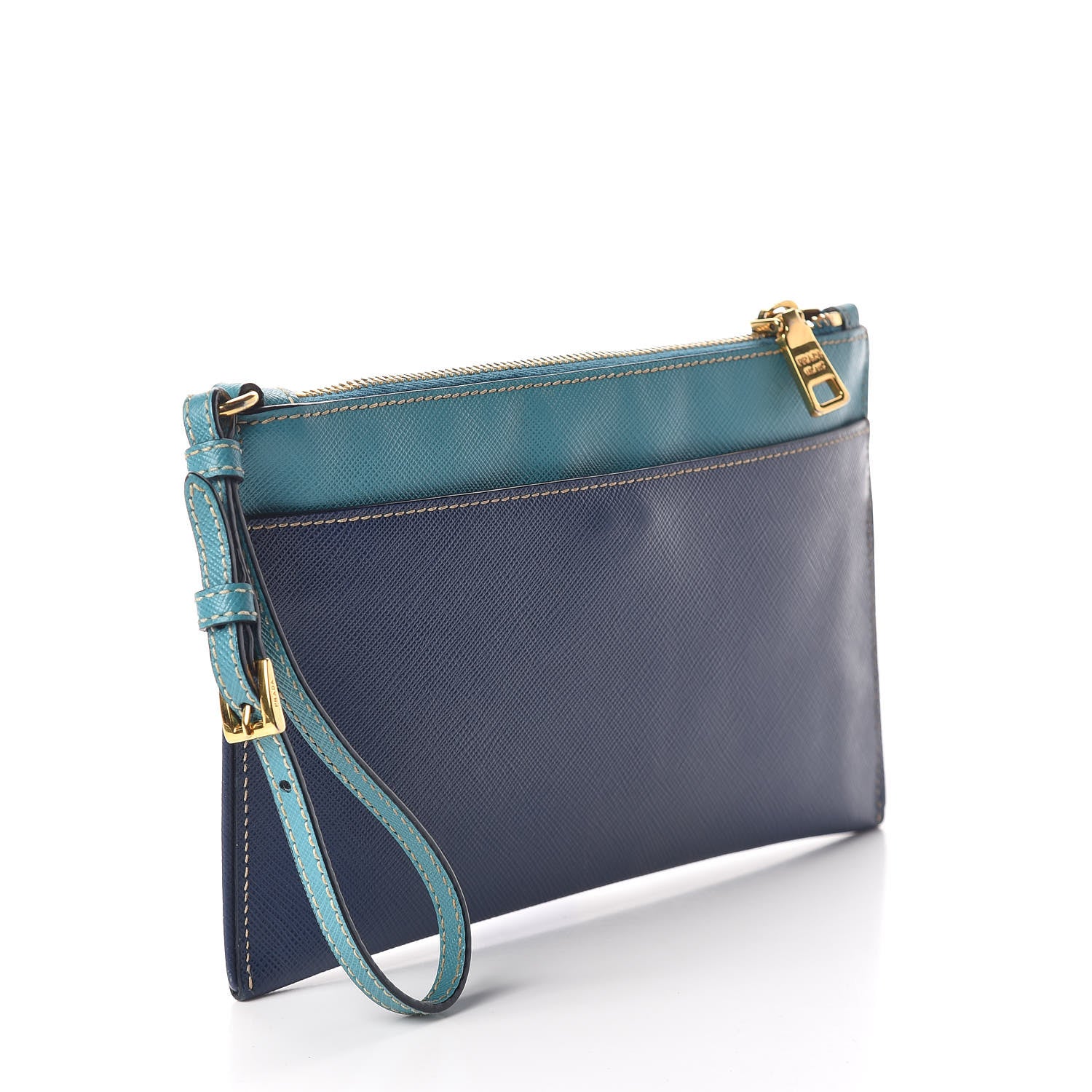 Prada Saffiano Lux Bi-Color Clutch Bleuette Turchese 3 of 9