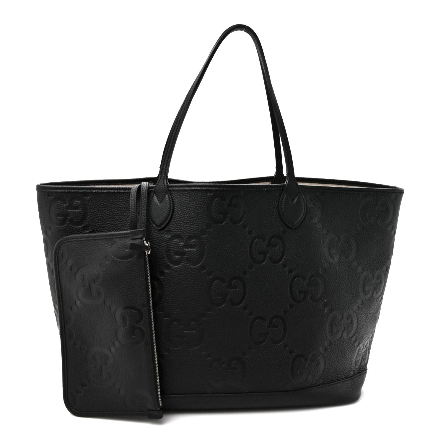 Gucci Monogram Jumbo GG Calfskin Web Large Shopping Tote Black 3 of 12