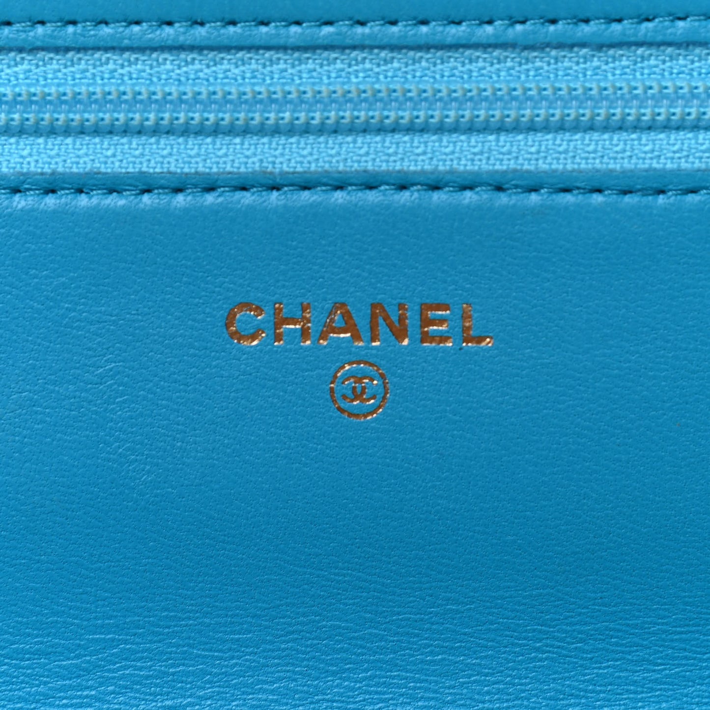 Lambskin Camellia Embossed Wallet On Chain WOC Turquoise