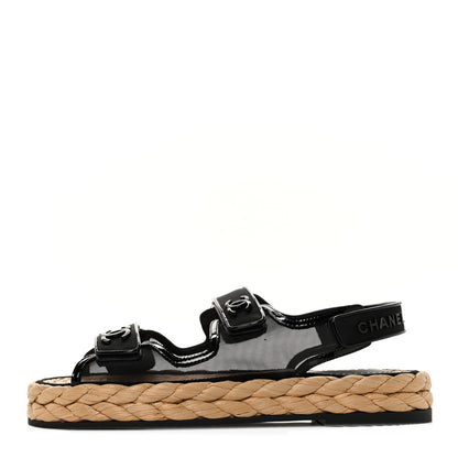 Chanel Mesh Patent Calfskin Velcro Dad Sandals 38.5 Black 1 of 9