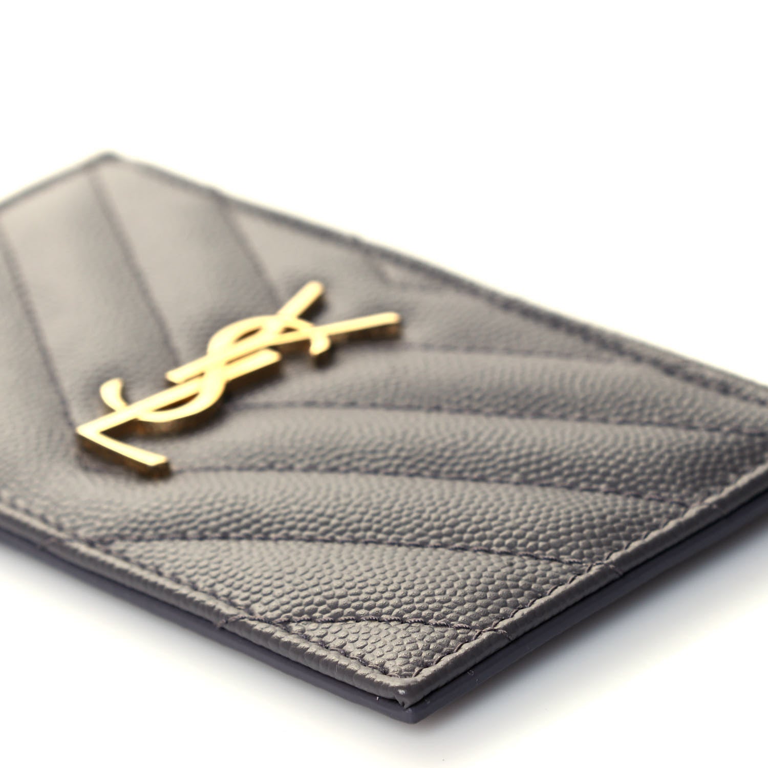 Saint Laurent Grain De Poudre Matelasse Chevron Monogram Fragments Zippered Card Case Fog 9 of 10