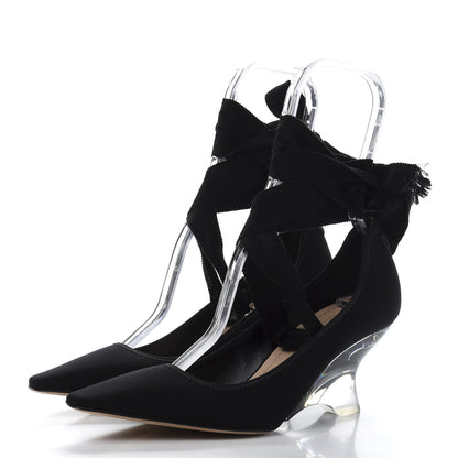 Christian Dior Grosgrain Neoprene Lucite Etoile Pumps 37.5 Black 3 of 9