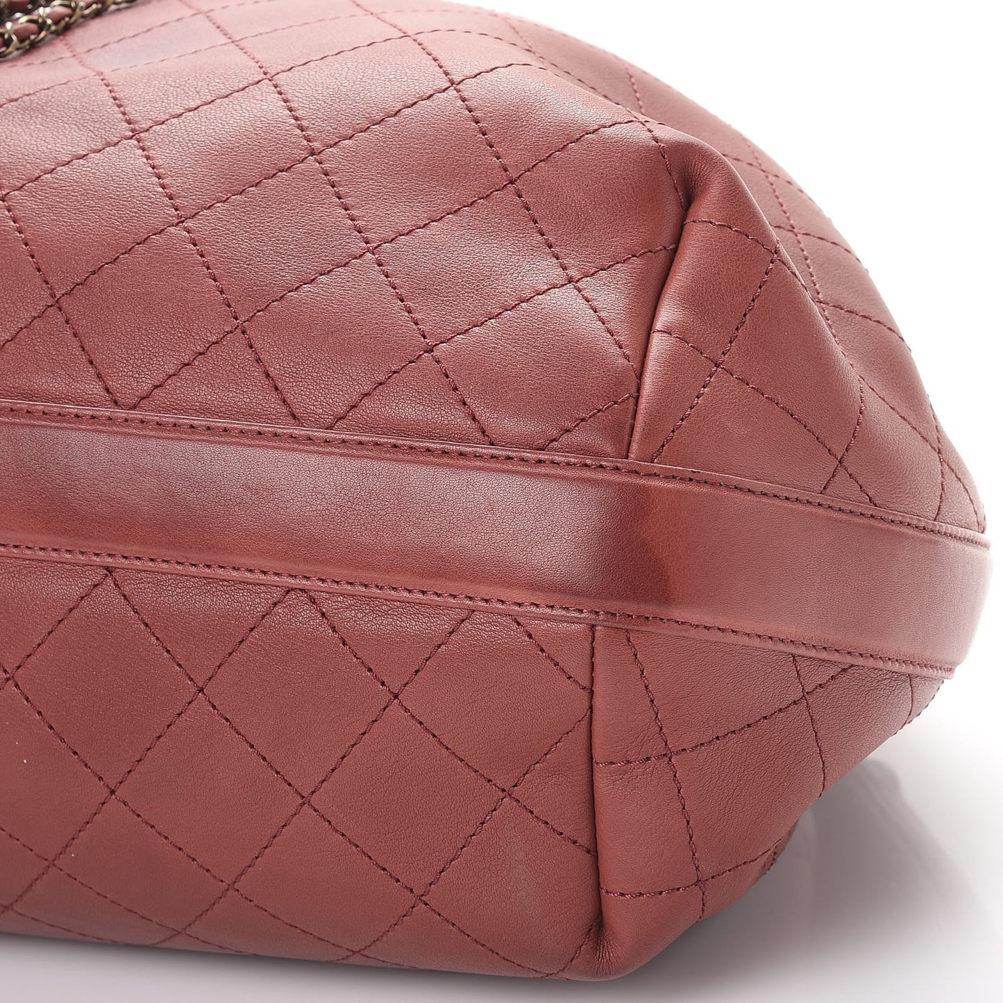 Calfskin Stitched Large Drawstring CC Bag Burgundy
