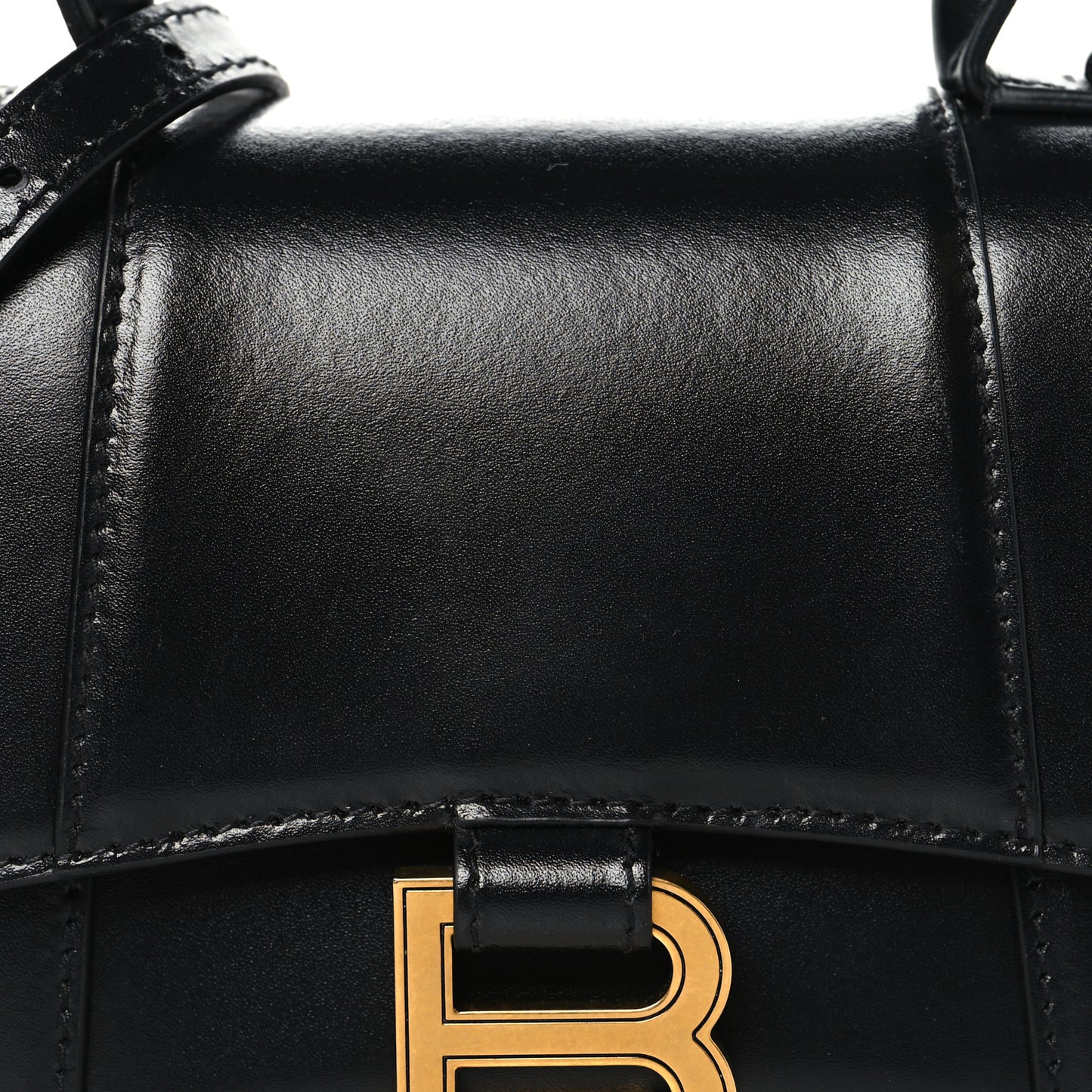 Shiny Box Calfskin Hourglass Top Handle Bag XS Black