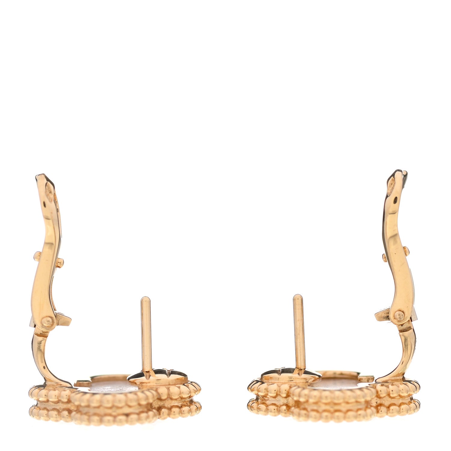Van Cleef & Arpels 18K Yellow Gold Mother of Pearl Vintage Alhambra Earrings 3 of 6