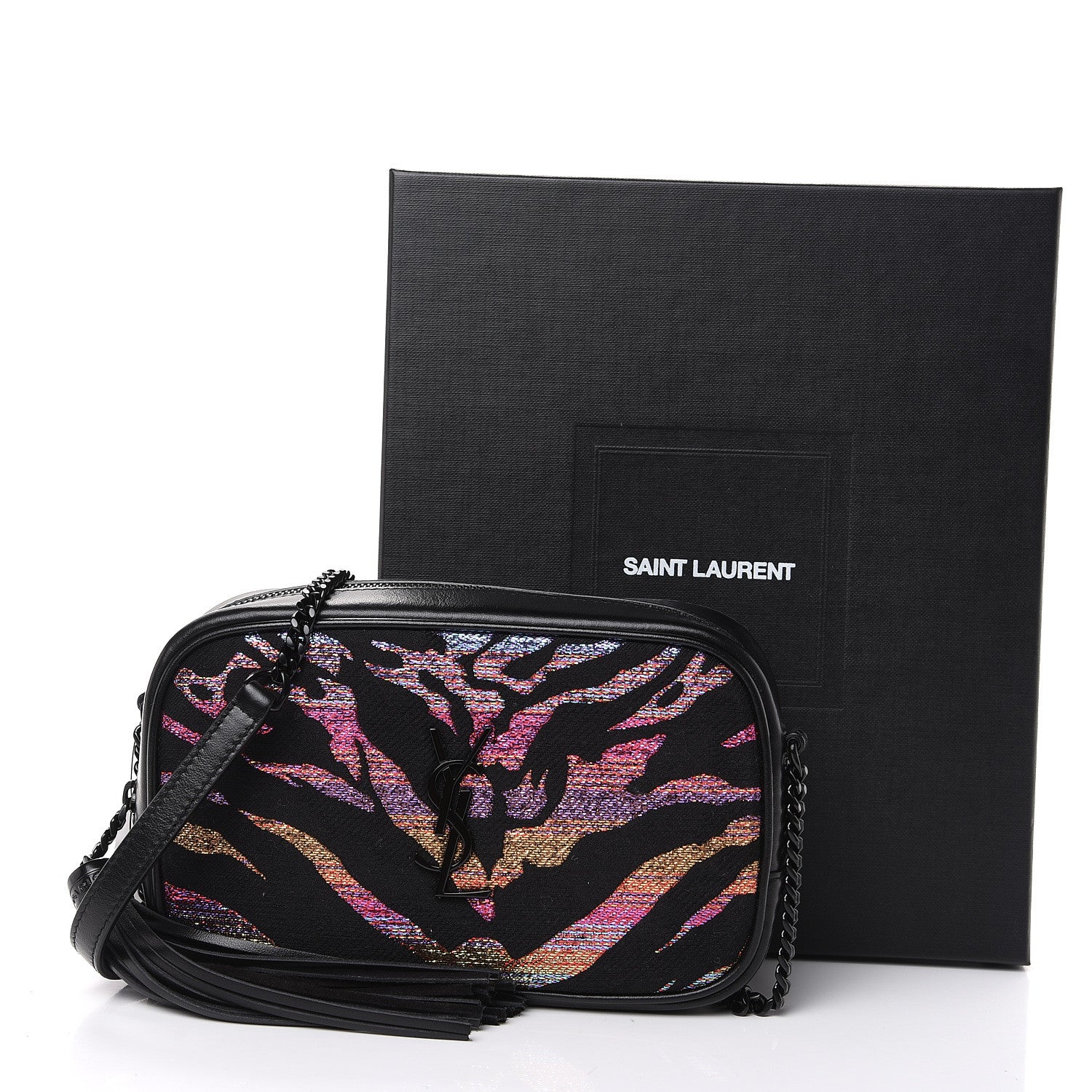 Saint Laurent Calfskin Tiger Burnout Monogram Lou Camera Bag Black 10 of 10