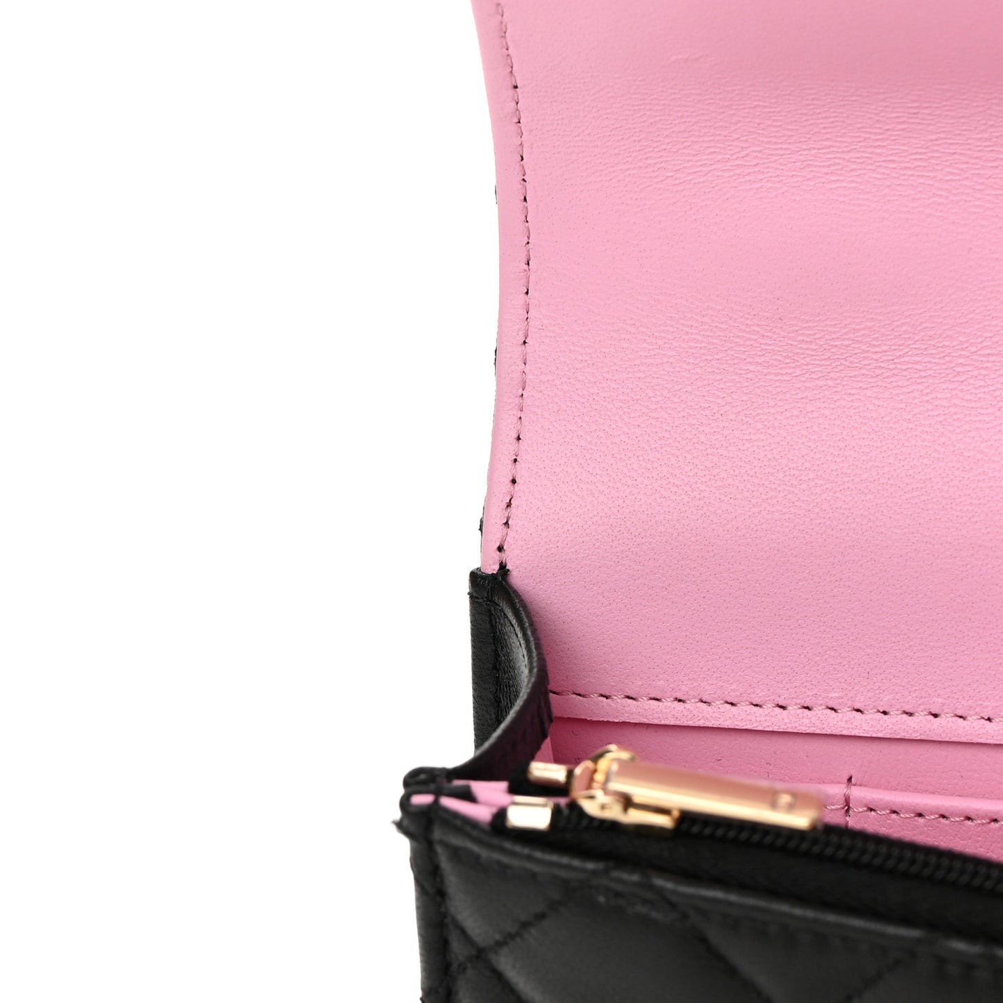 Lambskin Quilted Flap Phone Holder With Chain Black Lilac