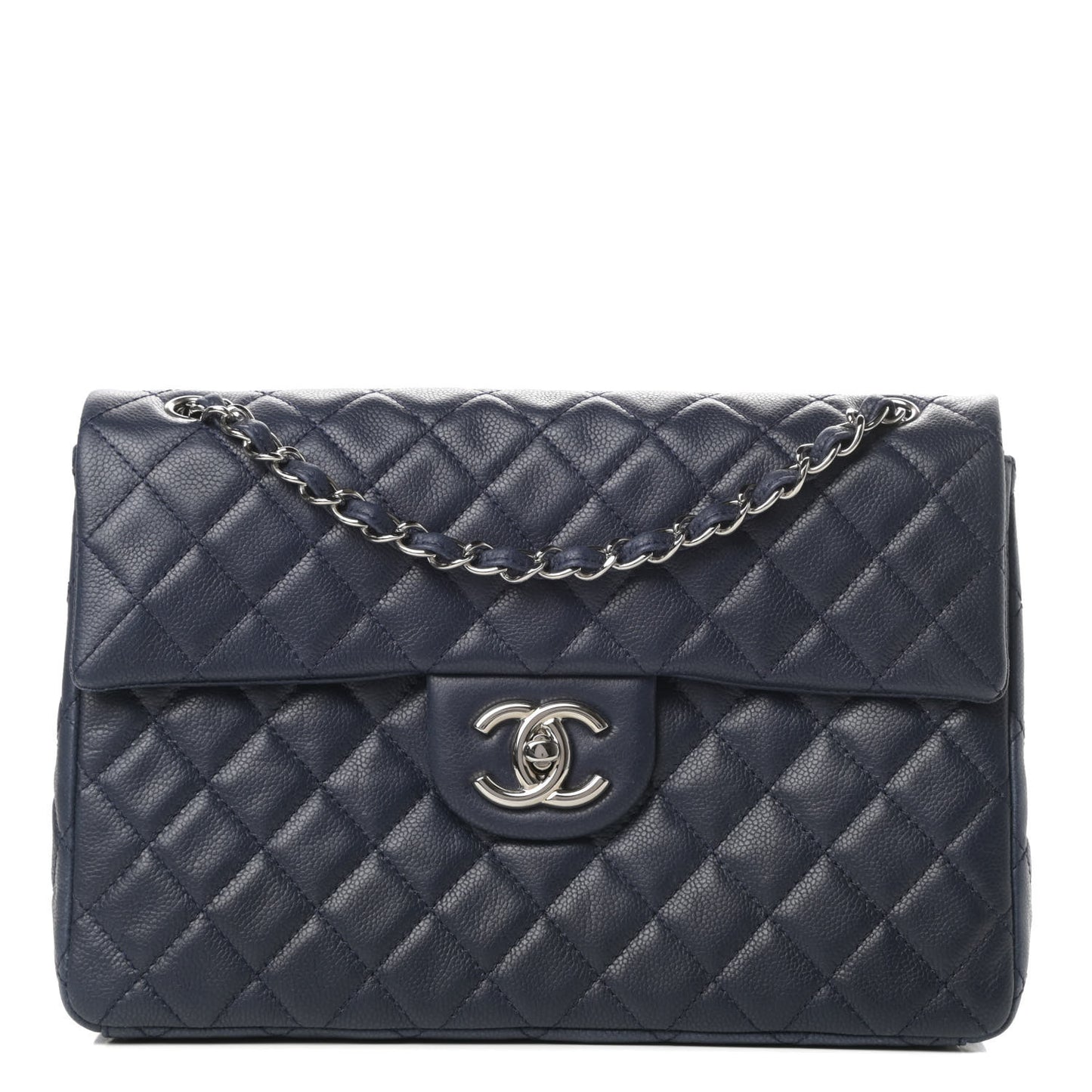 Washed Caviar Quilted Maxi Single Flap Dark Navy Blue
