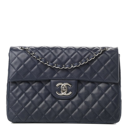 Chanel Washed Caviar Quilted Maxi Single Flap Dark Navy Blue 1 of 14