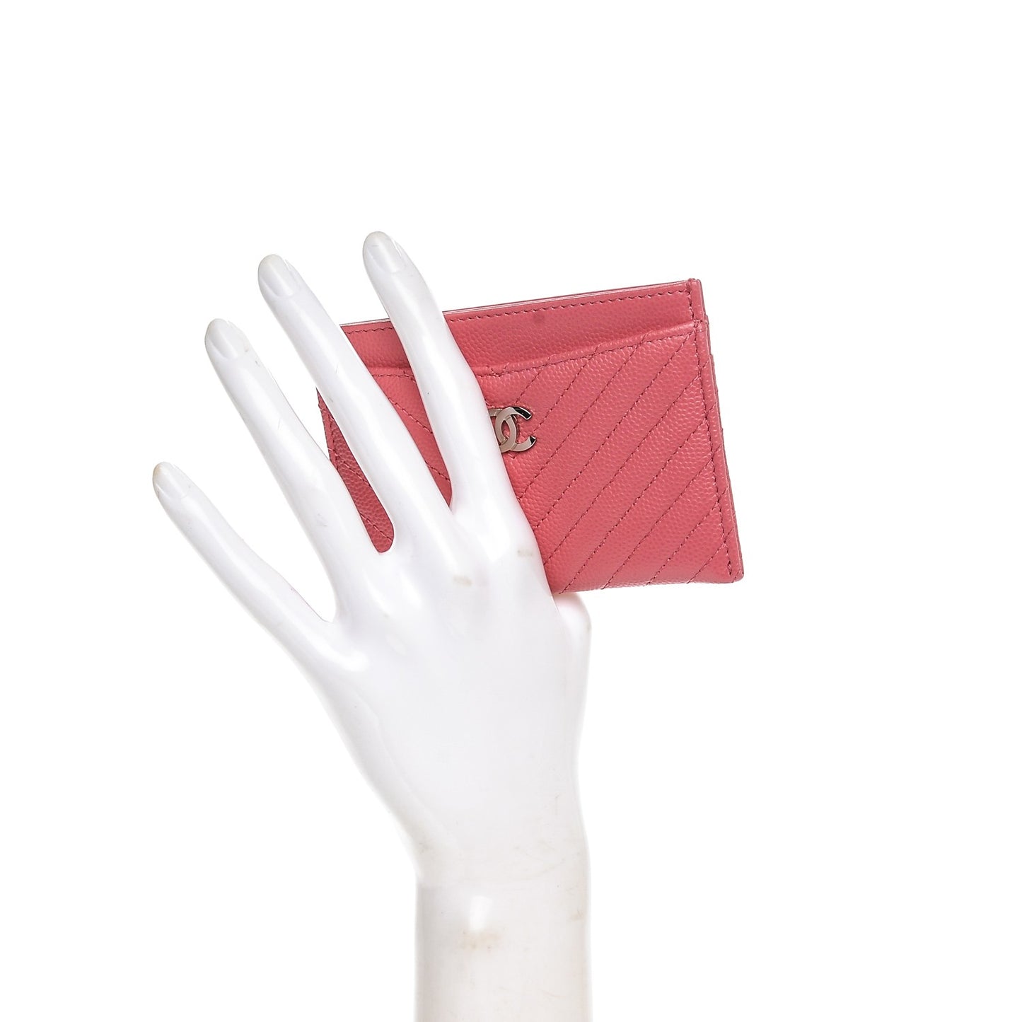 Caviar Chevron Quilted Card Holder Pink