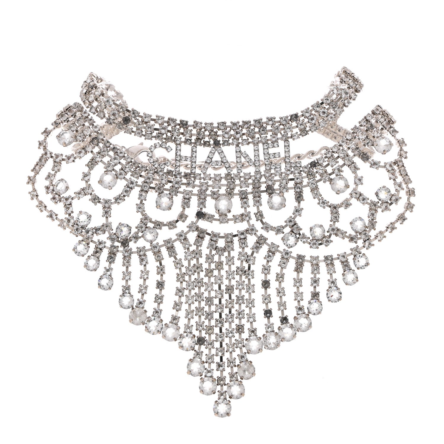 Chanel Crystal Logo Choker Necklace Silver 3 of 6