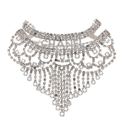 Chanel Crystal Logo Choker Necklace Silver 3 of 6