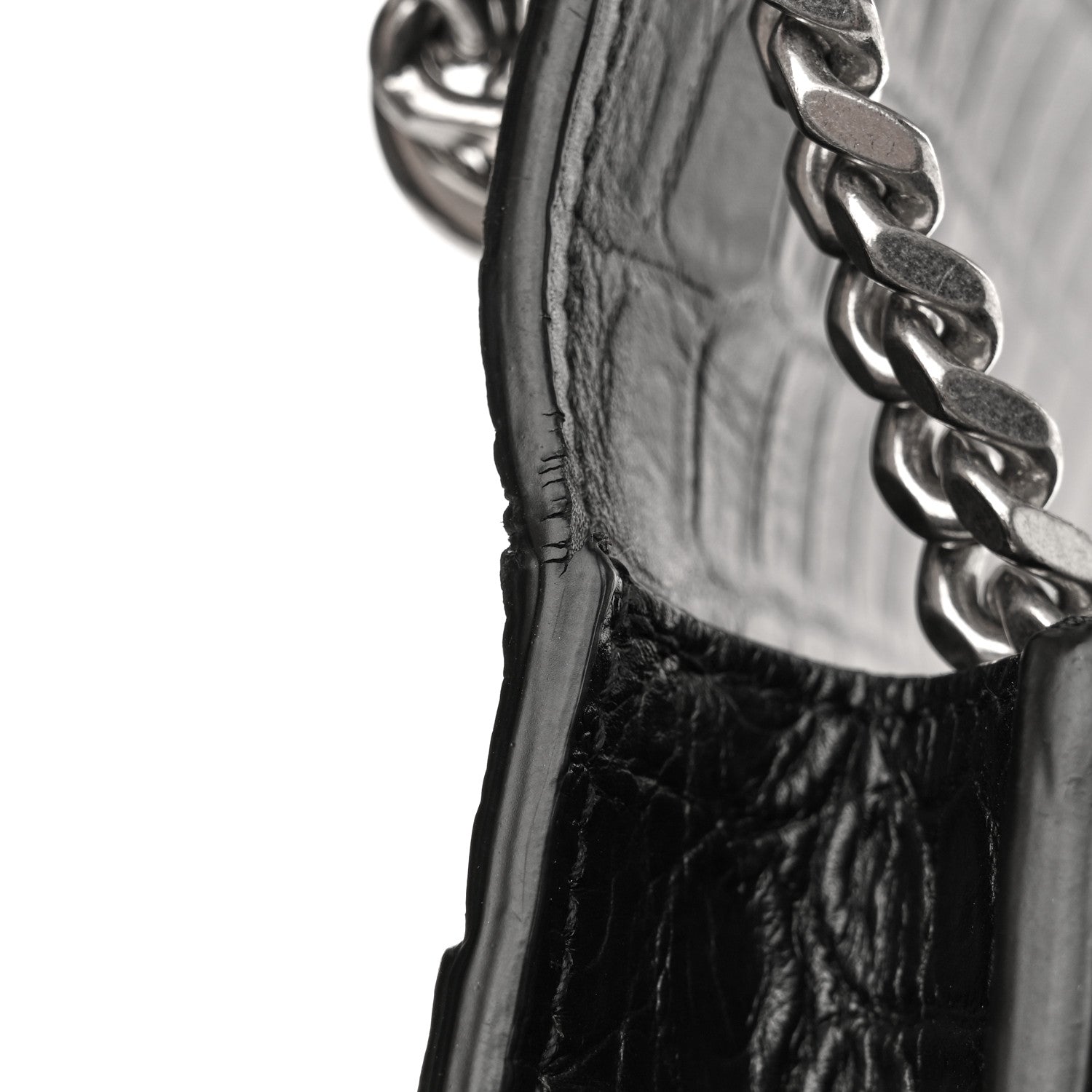 Saint Laurent Calfskin Crocodile Embossed Medium Monogram Sunset Black 13 of 14
