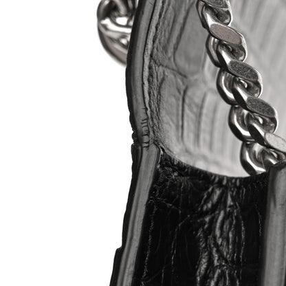 Saint Laurent Calfskin Crocodile Embossed Medium Monogram Sunset Black 13 of 14