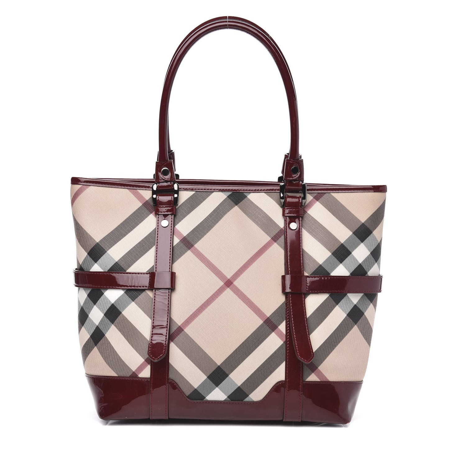 Patent Nova Check Medium Denham Tote Dark Red