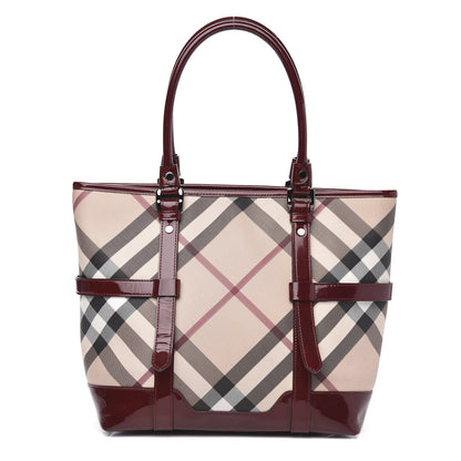 Burberry Patent Nova Check Medium Denham Tote Dark Red 1 of 11
