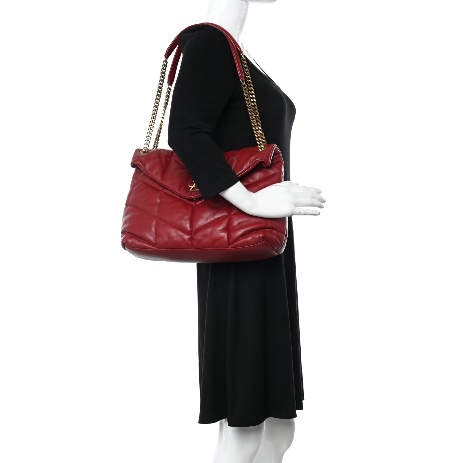 Saint Laurent Lambskin Quilted Medium Loulou Puffer Monogram Chain Satchel Opyum Red 2 of 12