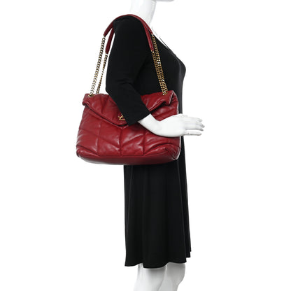 Saint Laurent Lambskin Quilted Medium Loulou Puffer Monogram Chain Satchel Opyum Red 2 of 12