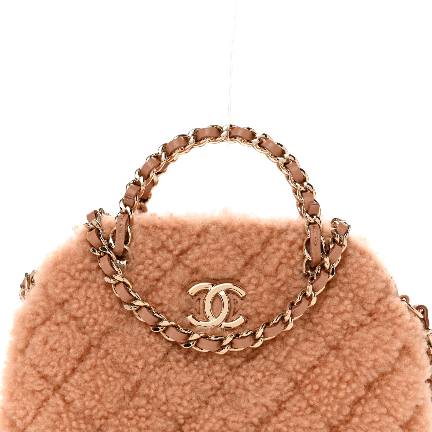 Chanel Shearling Quilted Shiny Coco Clutch With Chain Dark Beige