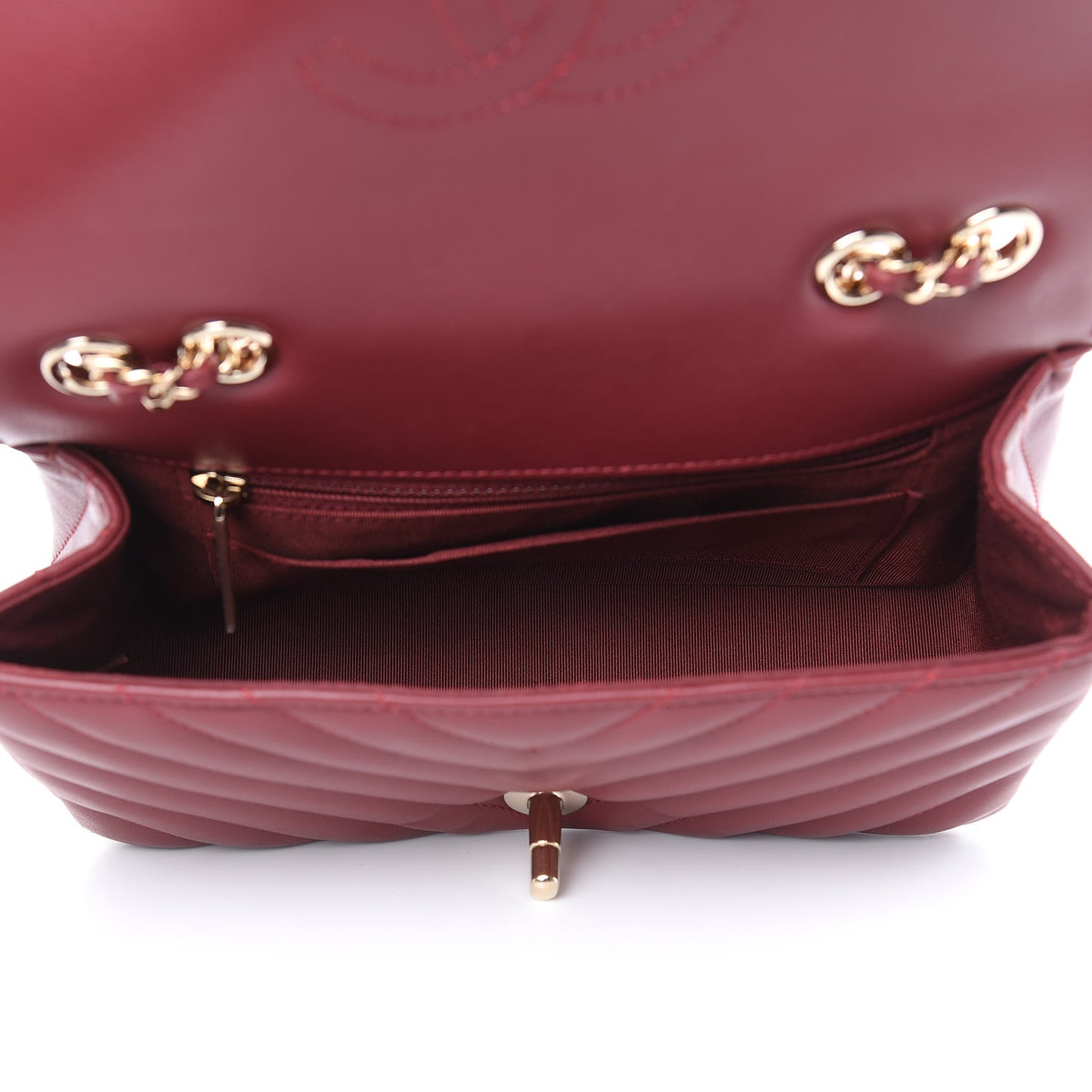 Calfskin Chevron Quilted Mini Statement Flap Burgundy