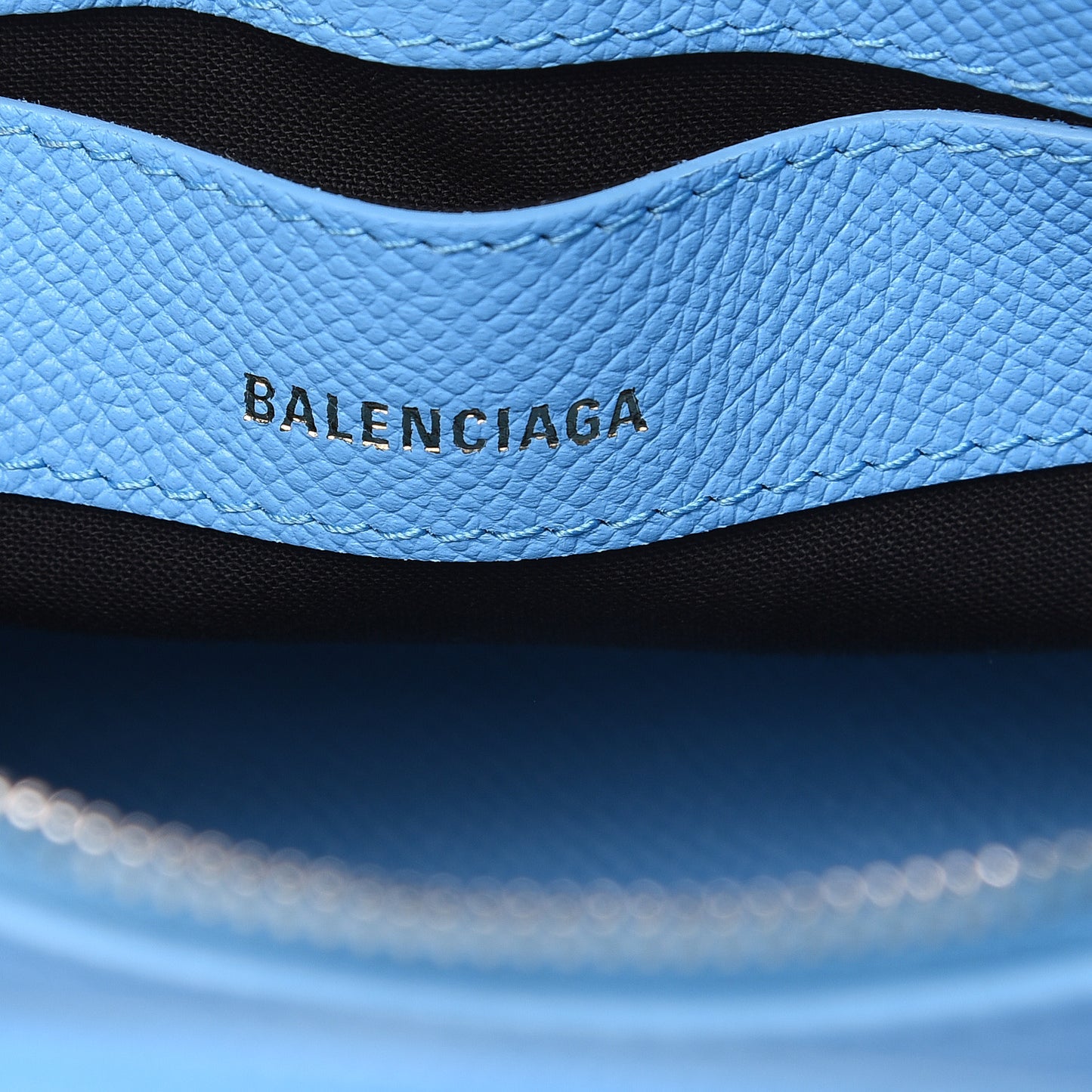 Signature Grained Calfskin Logo XXS Ville Top Handle Bag Baby Blue Black