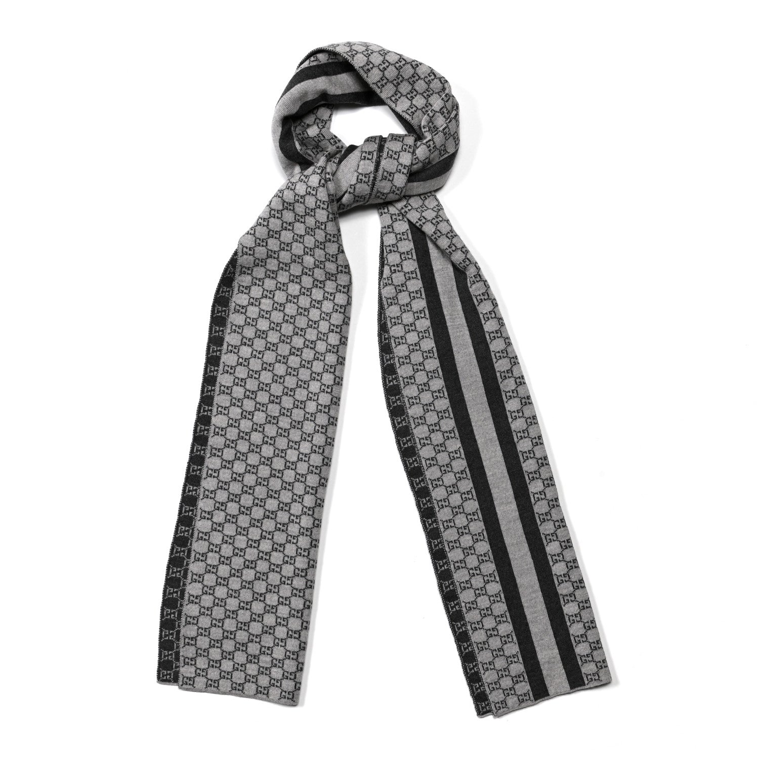 Gucci Wool Tricot GG Monogram Web New Lunicart Scarf Zinc Medium Grey 1 of 3