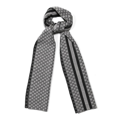 Gucci Wool Tricot GG Monogram Web New Lunicart Scarf Zinc Medium Grey 1 of 3