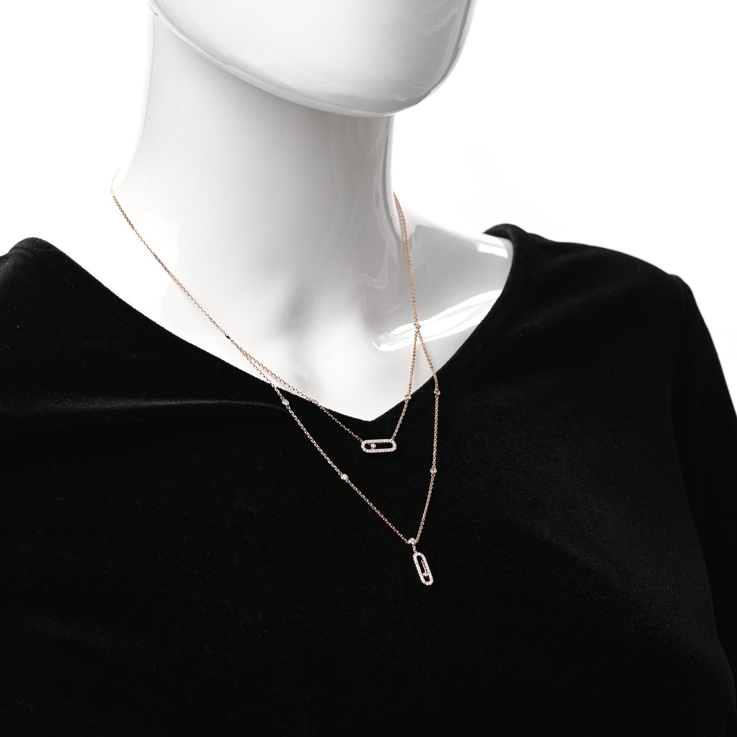 18K Rose Gold Diamond 2 Row Move Uno Pave Necklace