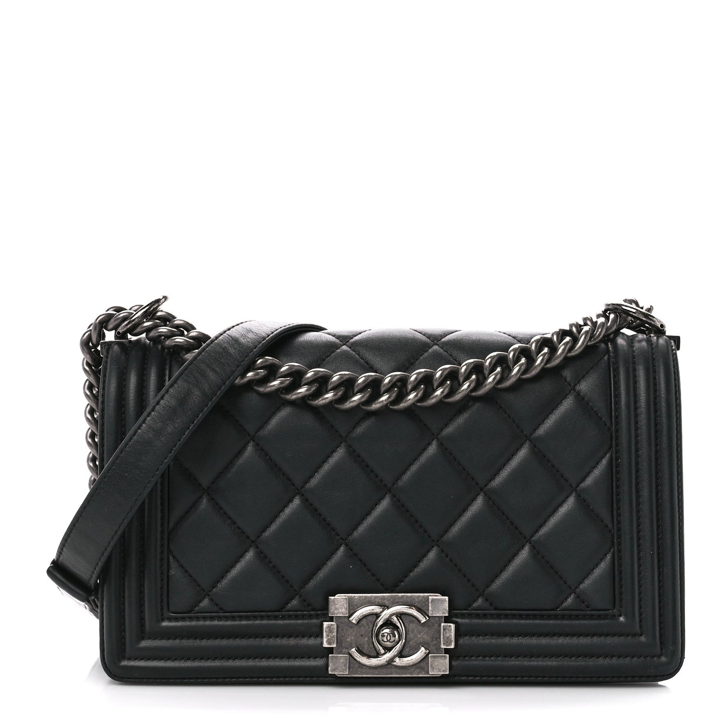 Calfskin Quilted Medium Boy Flap Black
