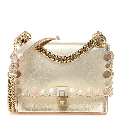 Fendi Vitello Catalan Mirror Scalloped Multi Studded Small Kan I Shoulder Bag Champagne 1 of 10