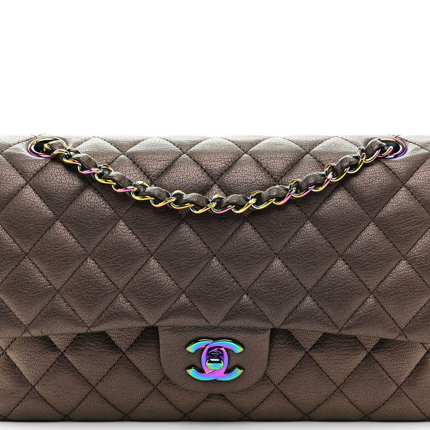 Chanel Iridescent Goatskin Quilted Medium Double Flap Bronze 8 of 10