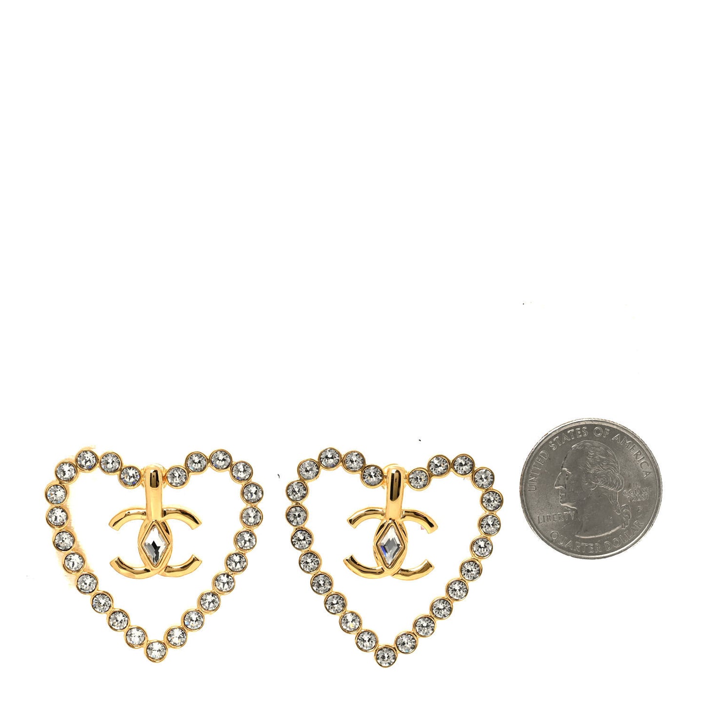 Crystal Heart CC Earrings Gold
