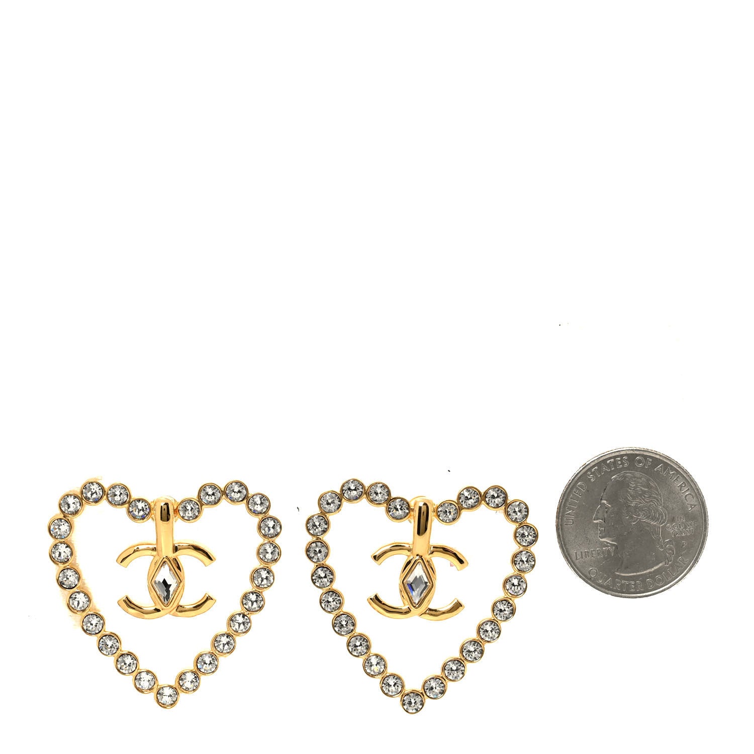 Chanel Crystal Heart CC Earrings Gold 2 of 4