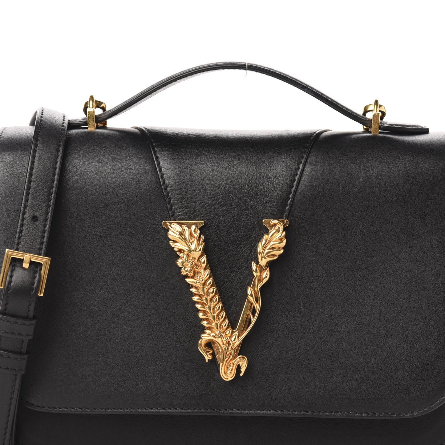 Vitello Barocco Virtus Top Handle Shoulder Bag Black