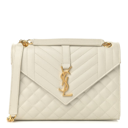 Saint Laurent Grain De Poudre Textured Mixed Matelasse Medium Triquilt Monogram Satchel Crema Soft 1 of 13