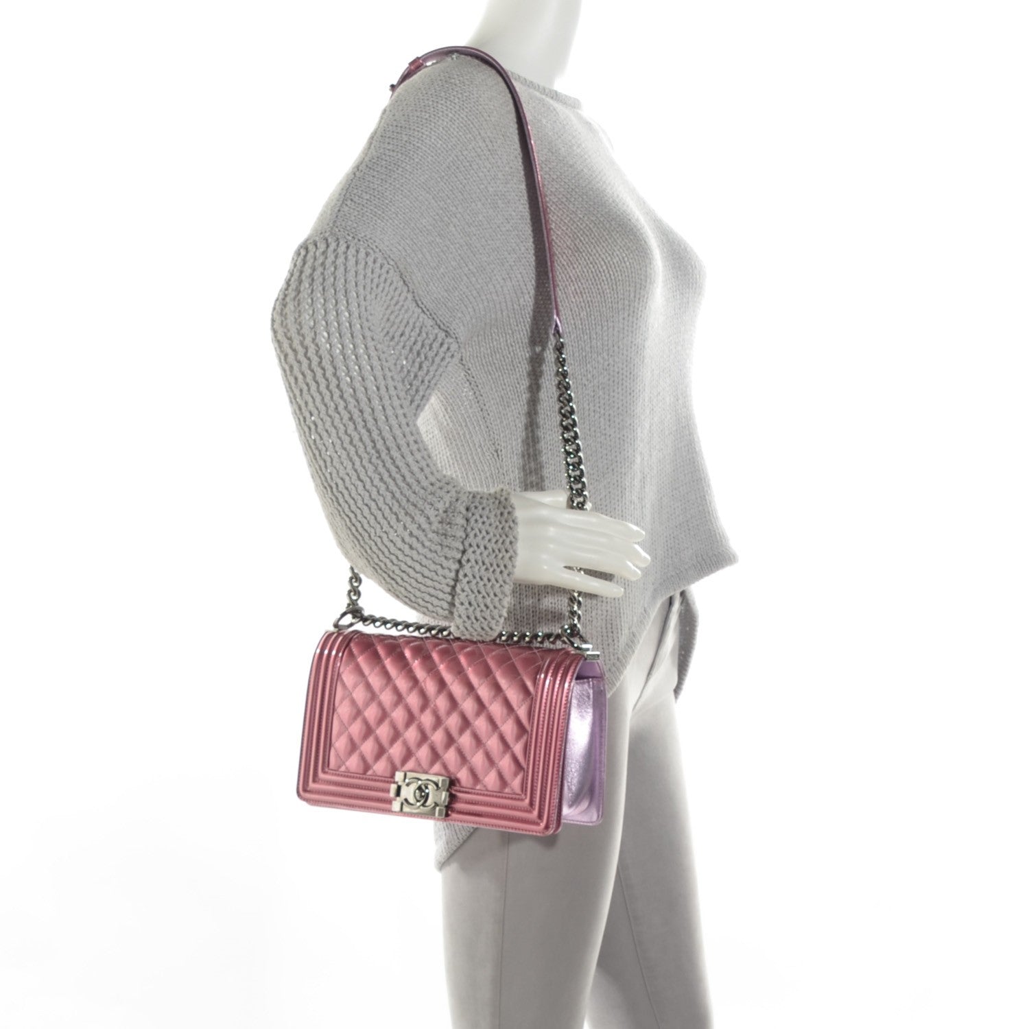 Chanel Metallic Patent Calfskin Quilted Medium Boy Flap Light Pink 2 of 8