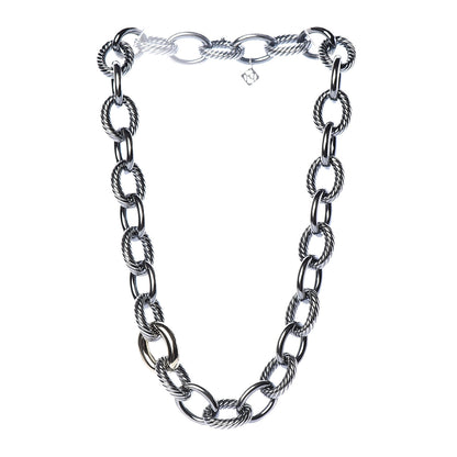 David Yurman Sterling Silver 18K Yellow Gold Large Oval Link Necklace 3 of 6