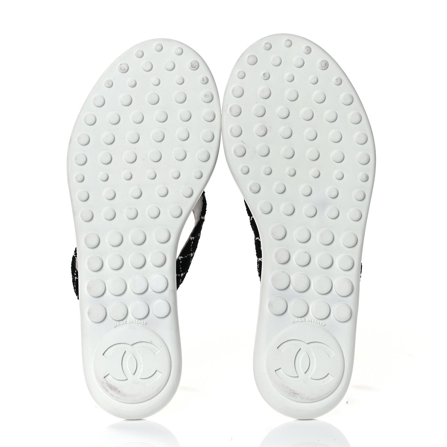 Chanel Tweed Quilted Camellia Thong Sandals 37.5 Black White 5 of 8