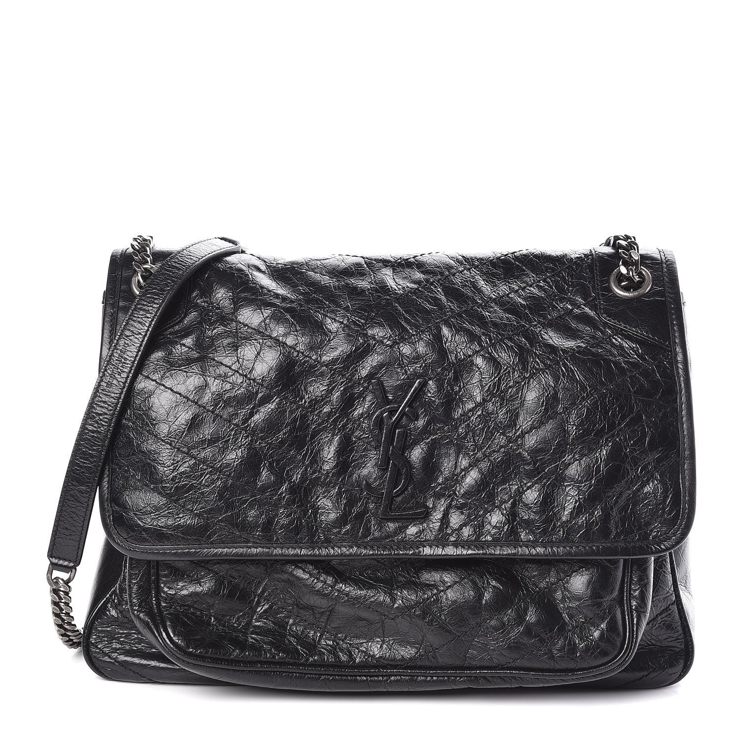 Saint Laurent Crinkled Calfskin Matelasse Monogram Large Niki Chain Satchel Black 1 of 9