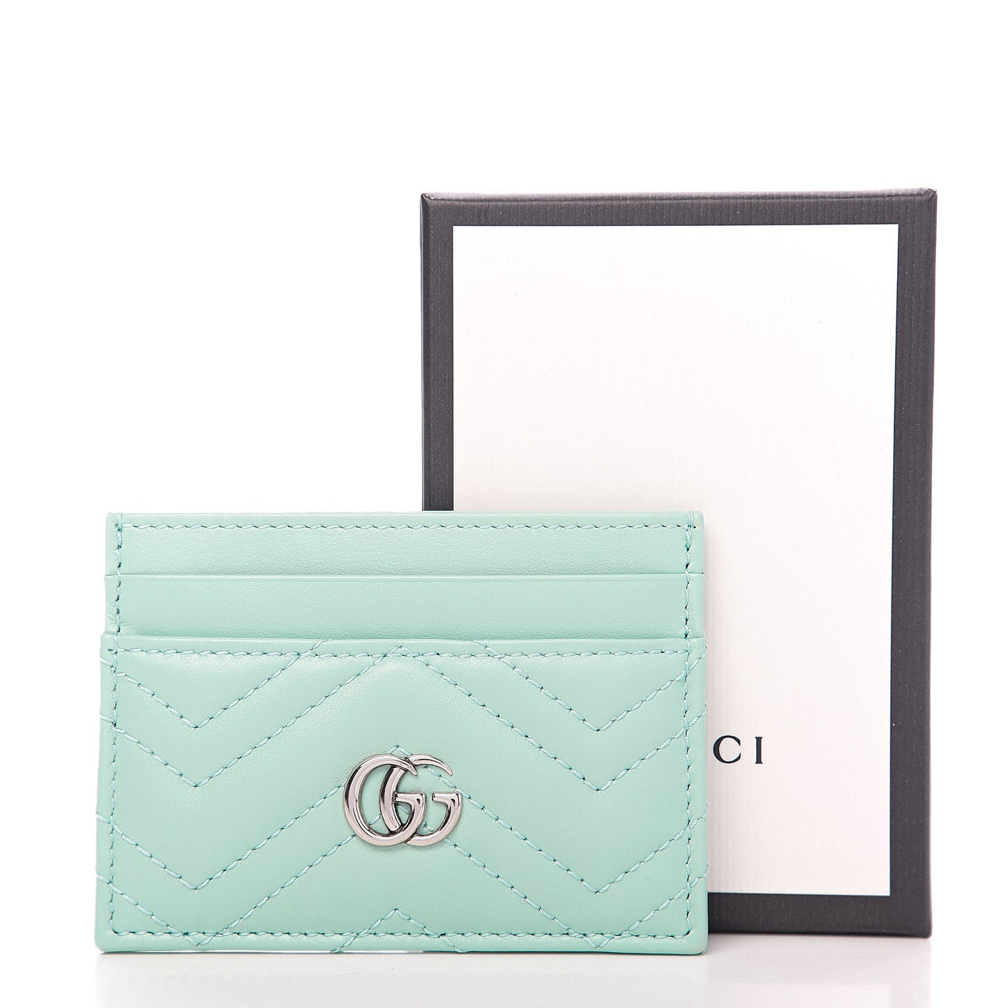 Calfskin Matelasse GG Marmont Card Holder Water Green