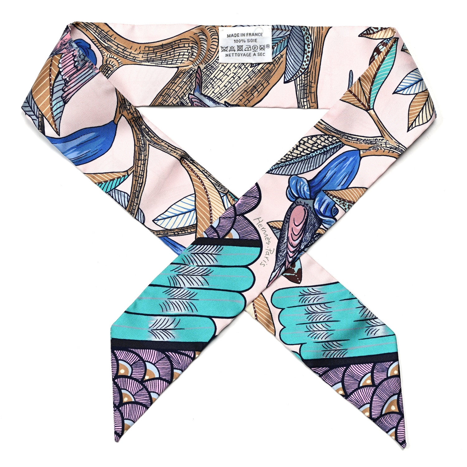 Hermes Silk Tree Of Song Twilly Rose Pale Turquoise 1 of 4
